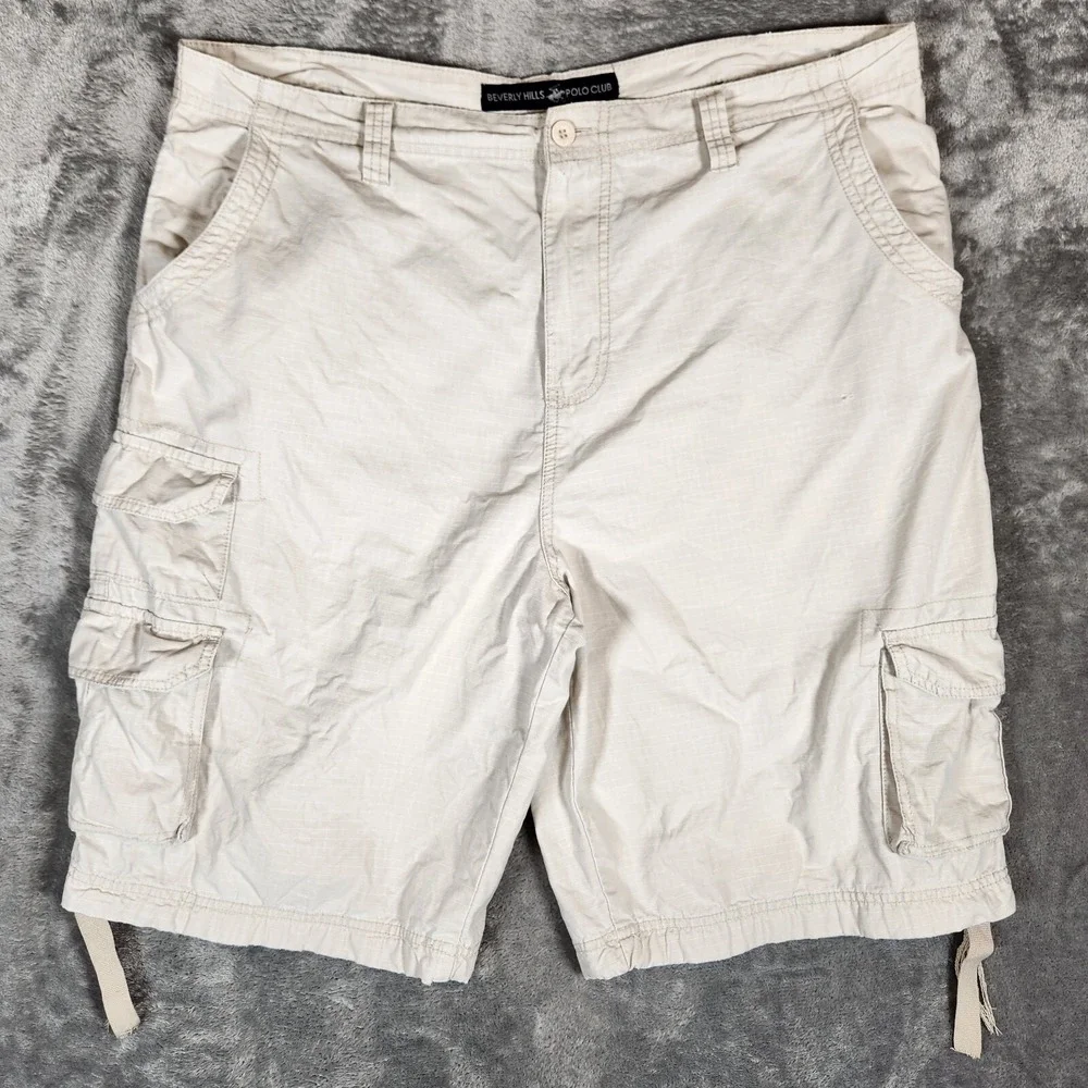 Beverly Hills Polo Club Cargo Shorts Men's 38X11‎ Beige Muted Khaki Modern